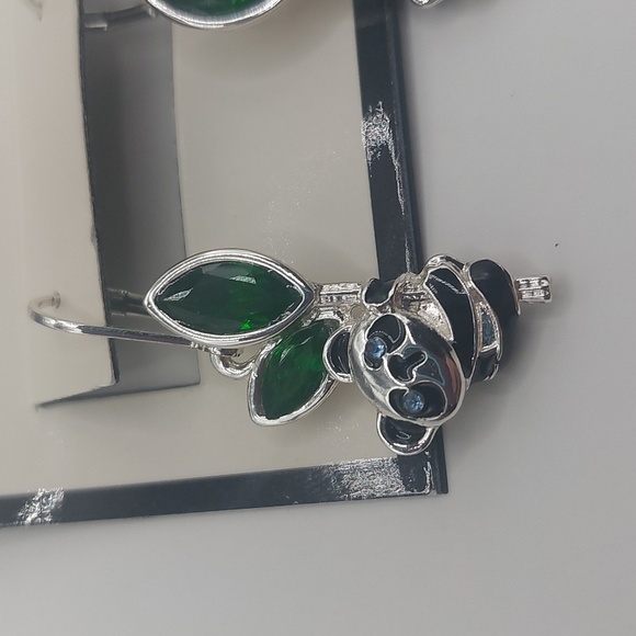 Napier Silver Tone Simulated Crystal Enamel Panda Earrings - Picture 9 of 14